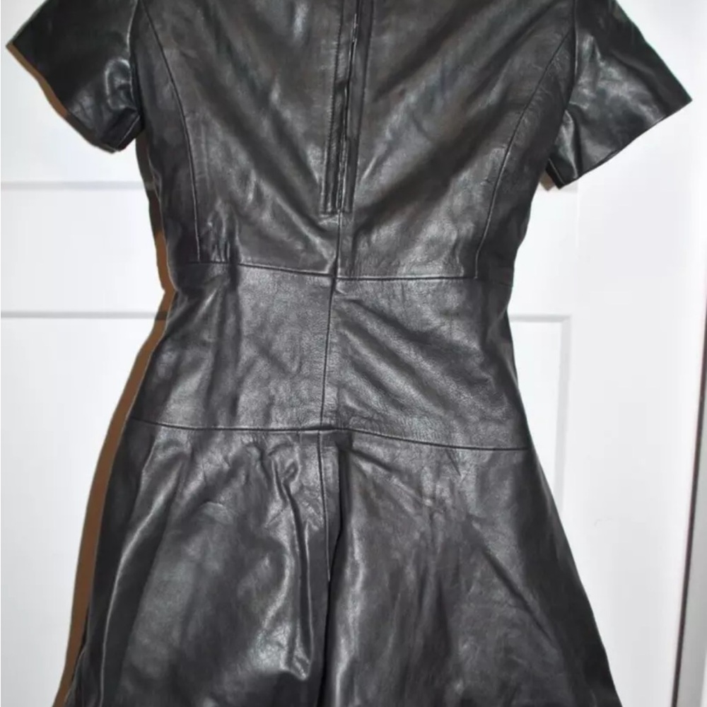 Black Faux Leather Short Sleeve Mini Dress - Picture 2 of 5